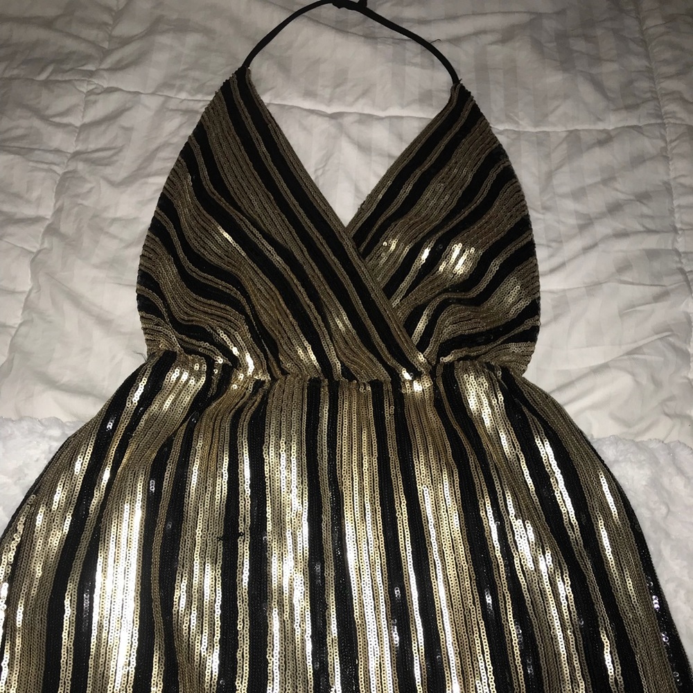 Black and gold sequin romper
